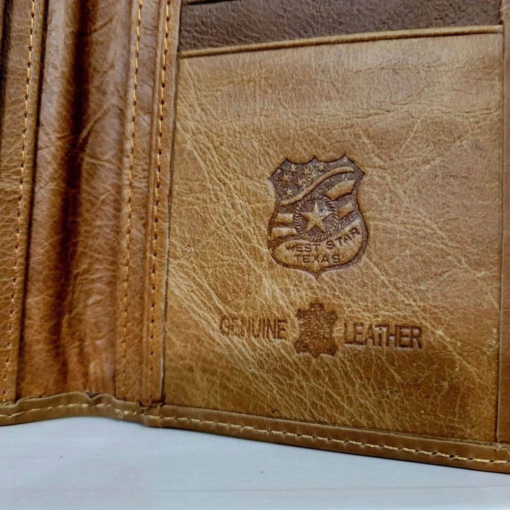 Star Sheriff Star Western wallet genuine leather cow hair hand tooled Bifold... - Picture 8 of 10